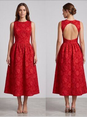 LAST ONE 🔥 Backless Square Neck Sleeveless A-Line Dress Red